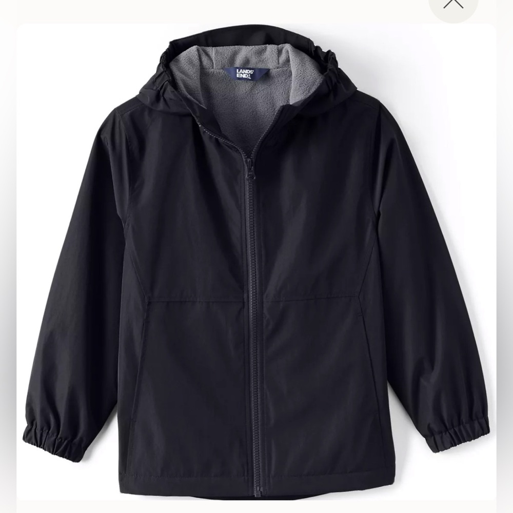 Land’s End Boys Fleece Lined Raincoat in Black| Size: XL 14/16
